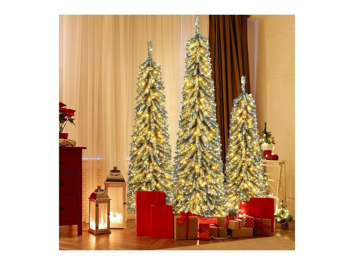 Set Alberi di Natale artificiali da 120/150/180cm, Alberi di Natale a matita con neve accumulata realistica