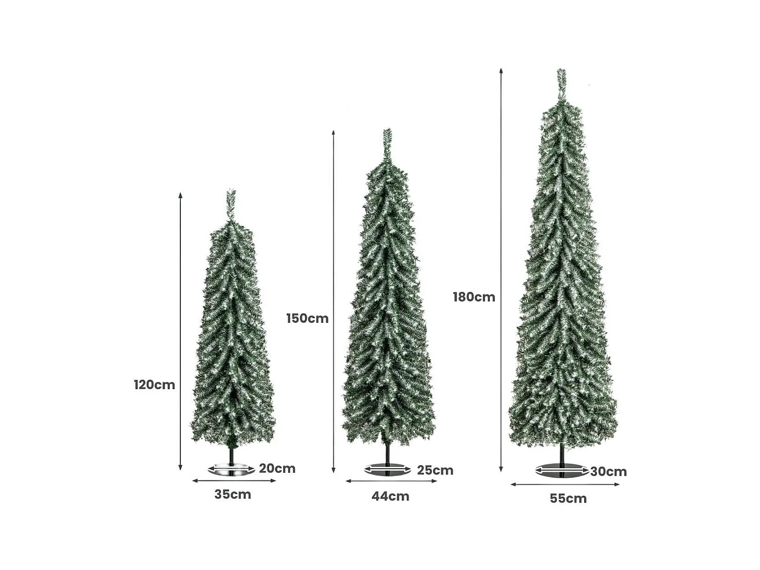 Set Alberi di Natale artificiali da 120/150/180cm, Alberi di Natale a matita con neve accumulata realistica