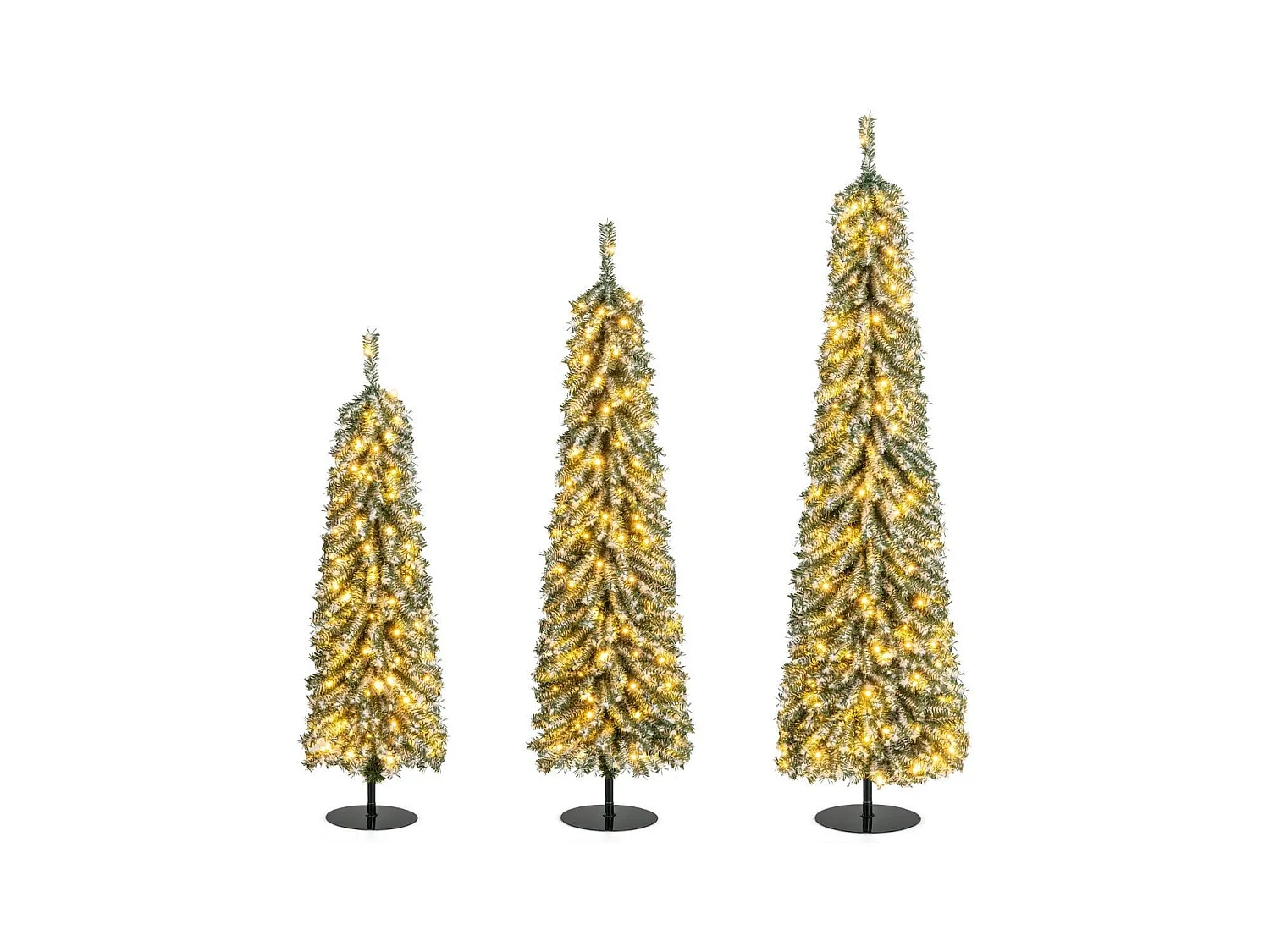 Set Alberi di Natale artificiali da 120/150/180cm, Alberi di Natale a matita con neve accumulata realistica