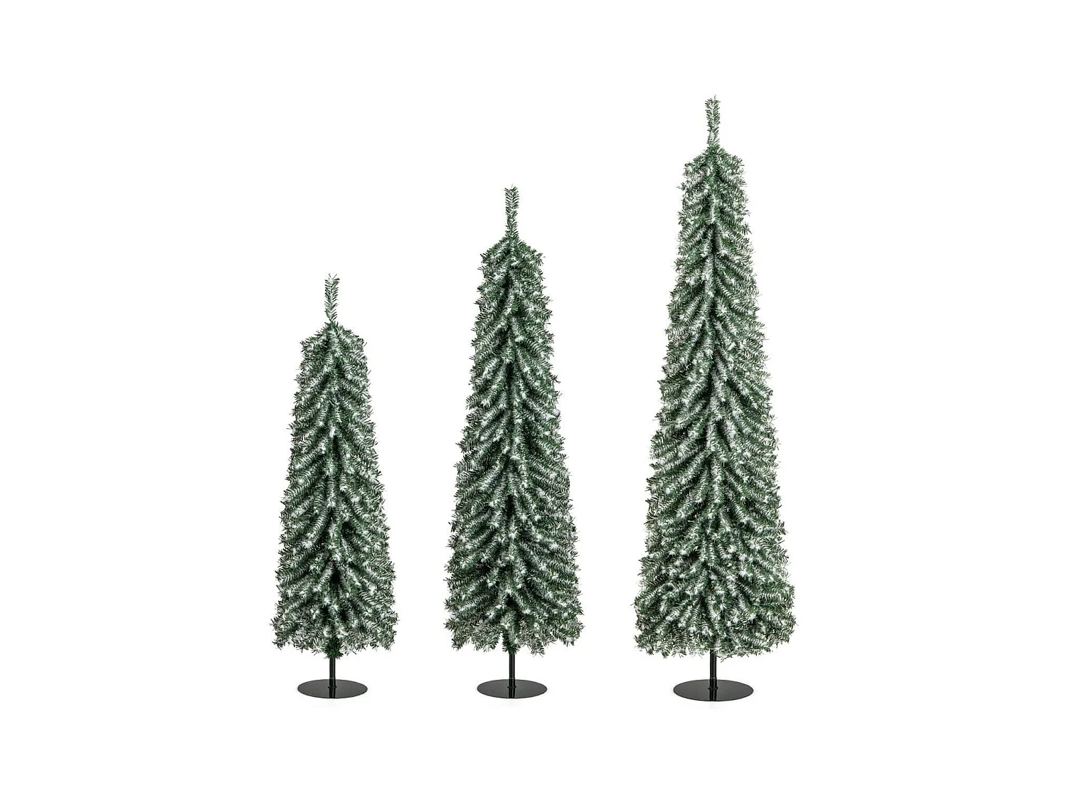 Set Alberi di Natale artificiali da 120/150/180cm, Alberi di Natale a matita con neve accumulata realistica