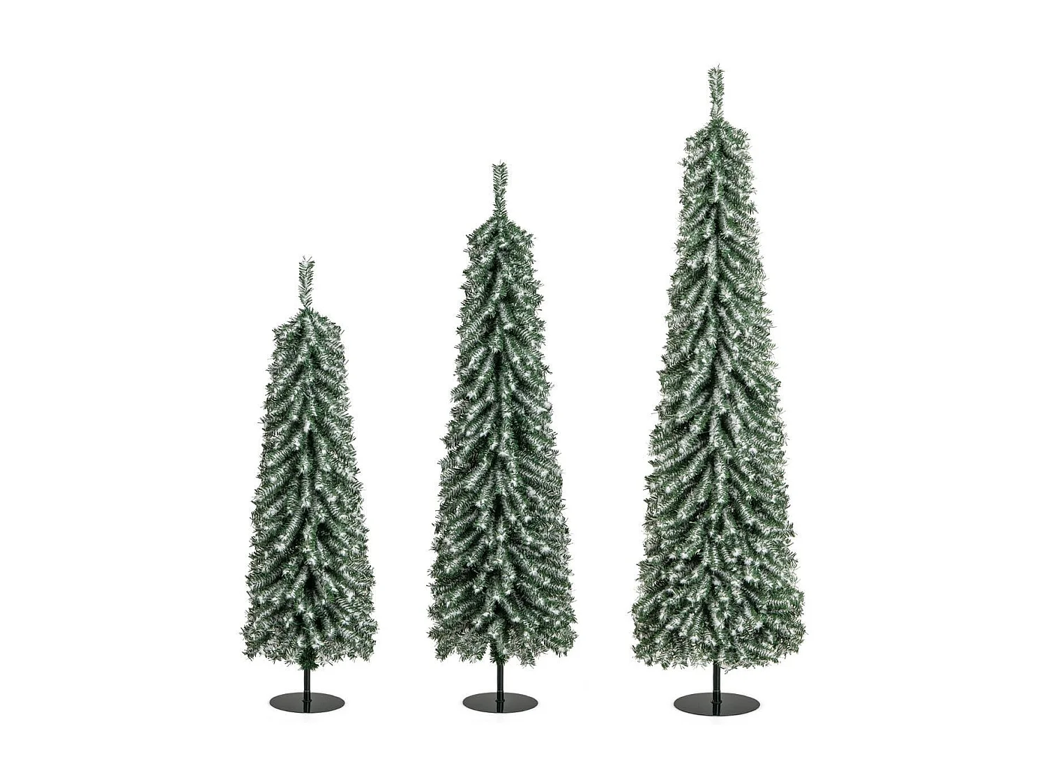 Lot de 3 Sapins de Noël Artificiels de 120+150+180 cm Sapins de Noël en Forme de Crayon 216+302+505 Branches 100+120+180 Lumières LED