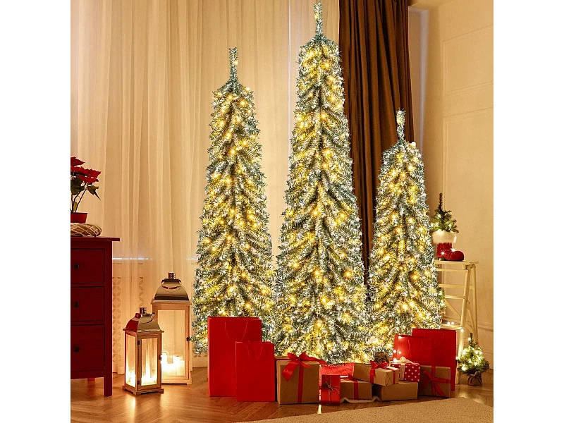 Set Alberi di Natale artificiali da 120/150/180cm, Alberi di Natale a matita con neve accumulata realistica