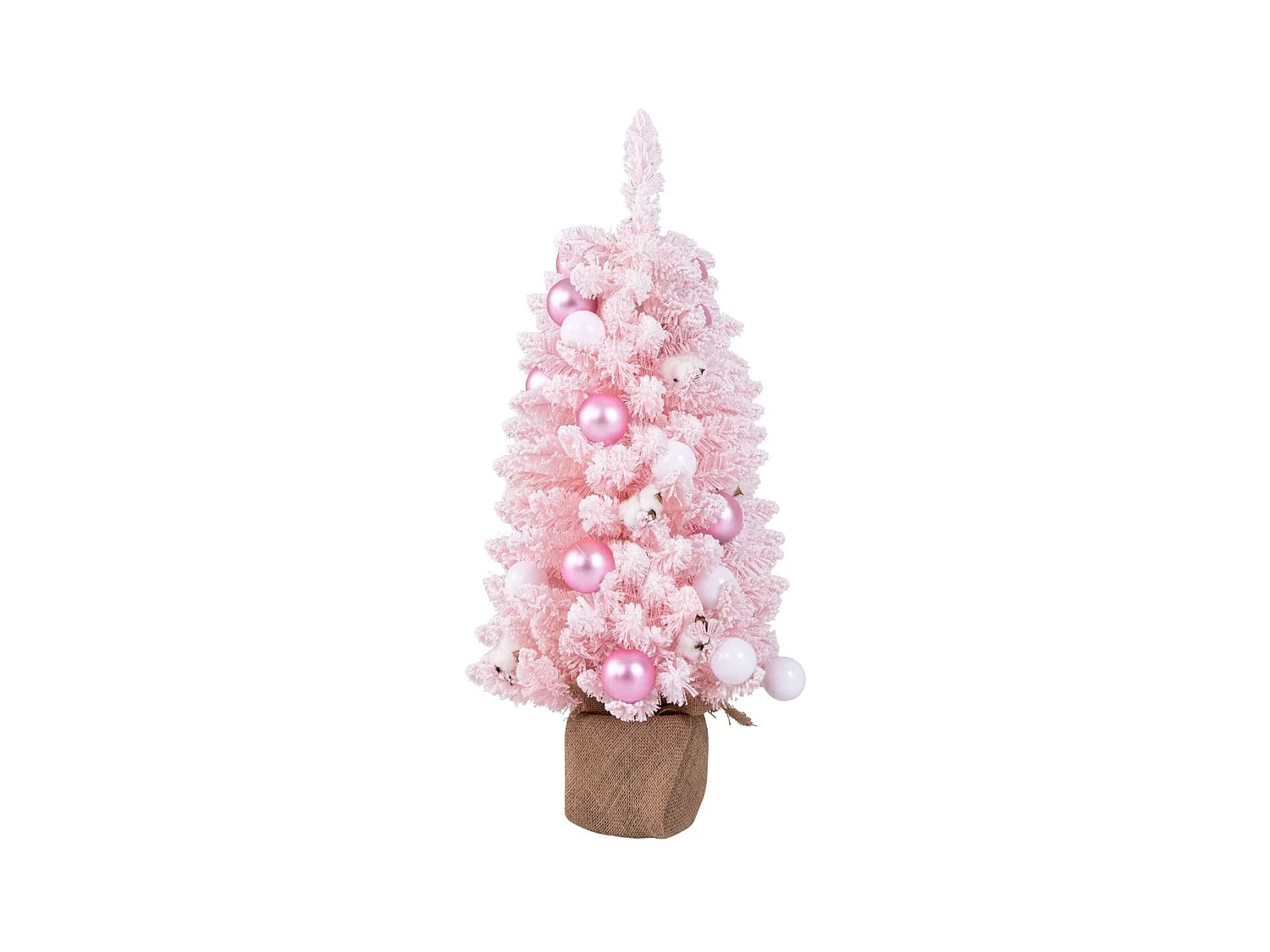 Albero di Natale artificiale mini da 90cm con 12 palline di cotone naturale, Albero da tavolo decorato Rosa