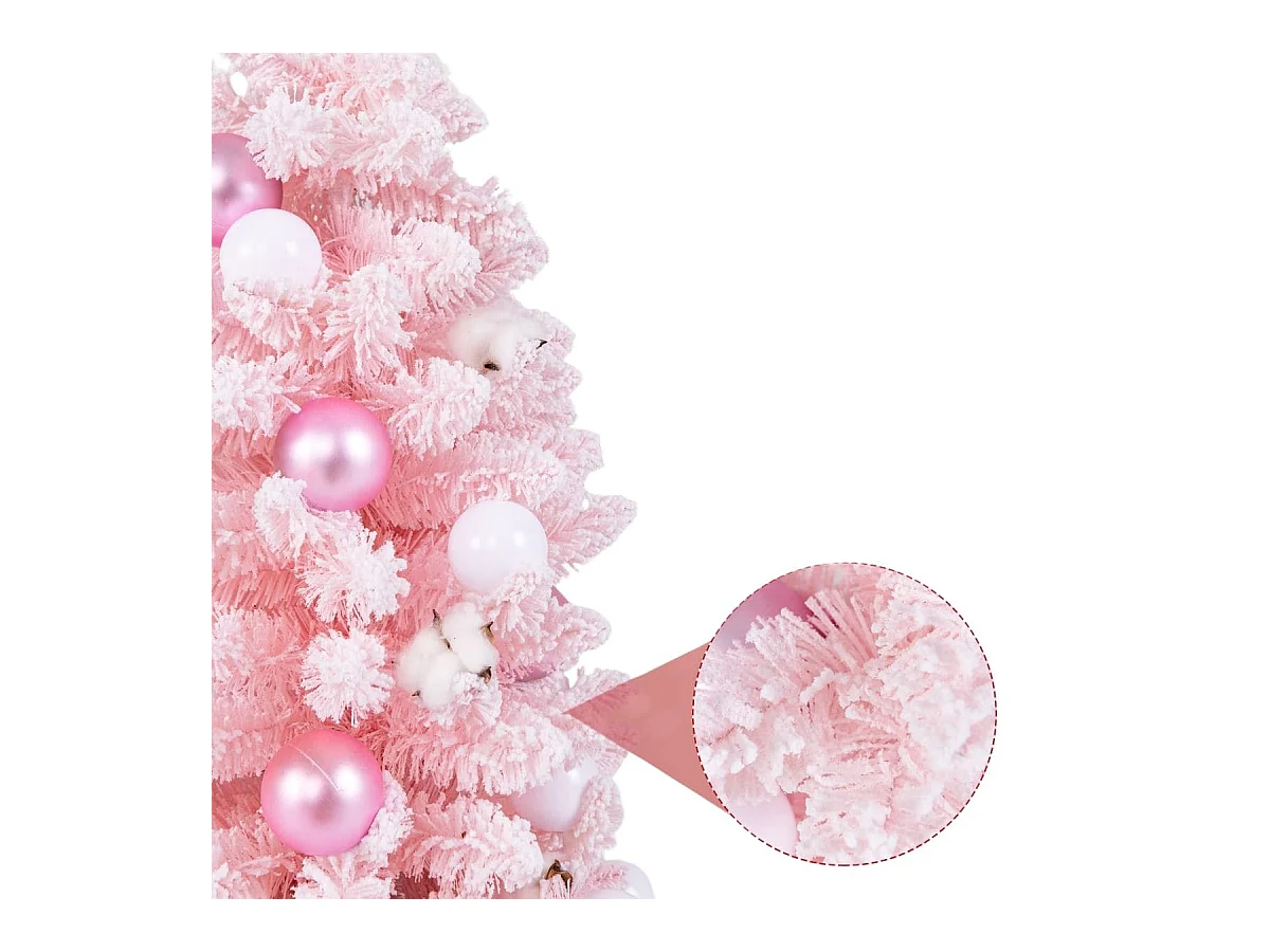Albero di Natale artificiale mini da 90cm con 12 palline di cotone naturale, Albero da tavolo decorato Rosa