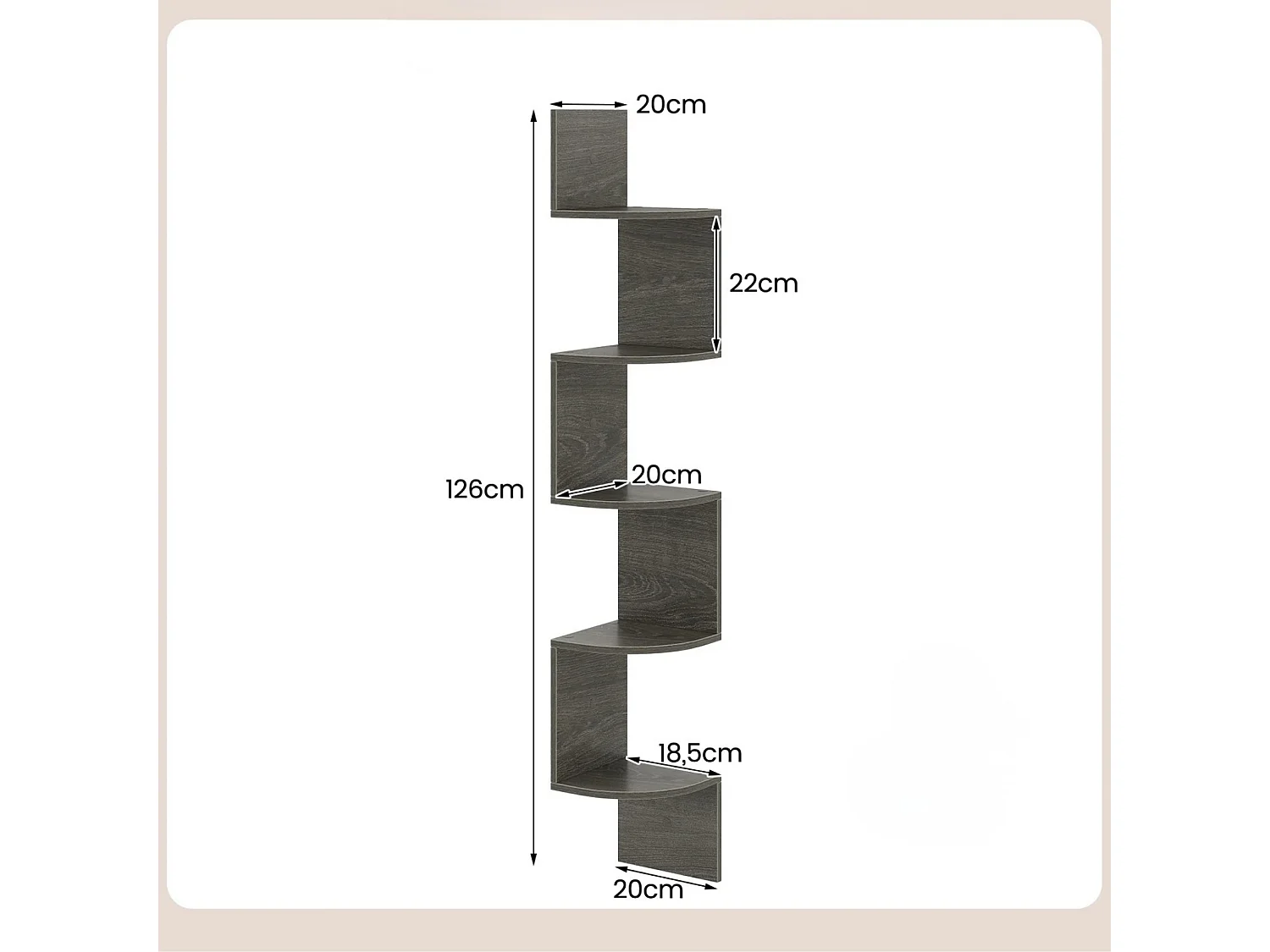 5-stöckiges Hängendes Eckregal Schwebendes Bücherregal Wandmontiertes Schweberegal Grau