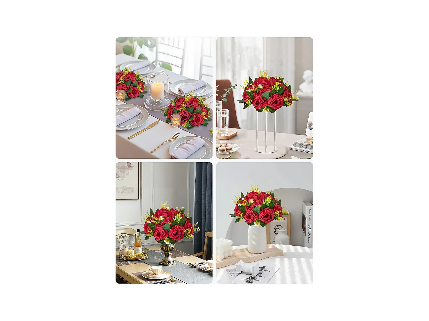 Palle di Fiori Artificiali SucceBuy, Lotto di 10, 24 cm, Composizioni di Rose Rosse Artificiali, Fiori Finti Decorativi per Centrotavola