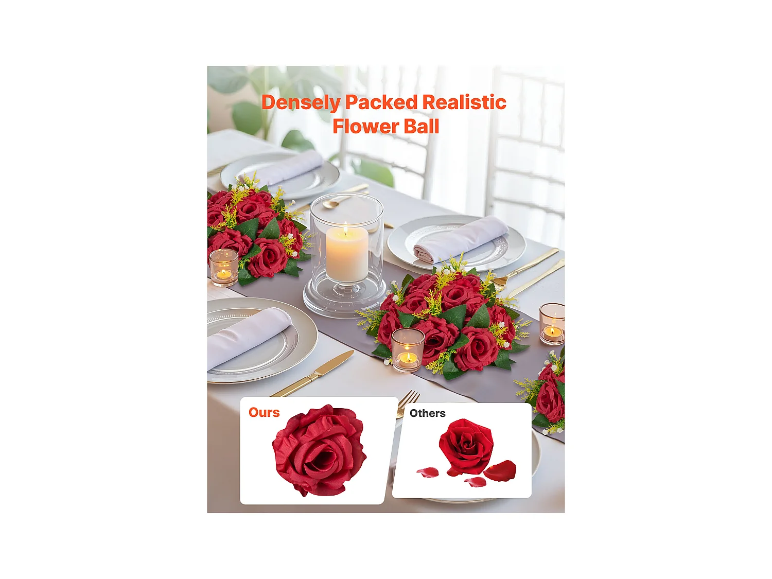 Palle di Fiori Artificiali SucceBuy, Lotto di 10, 24 cm, Composizioni di Rose Rosse Artificiali, Fiori Finti Decorativi per Centrotavola