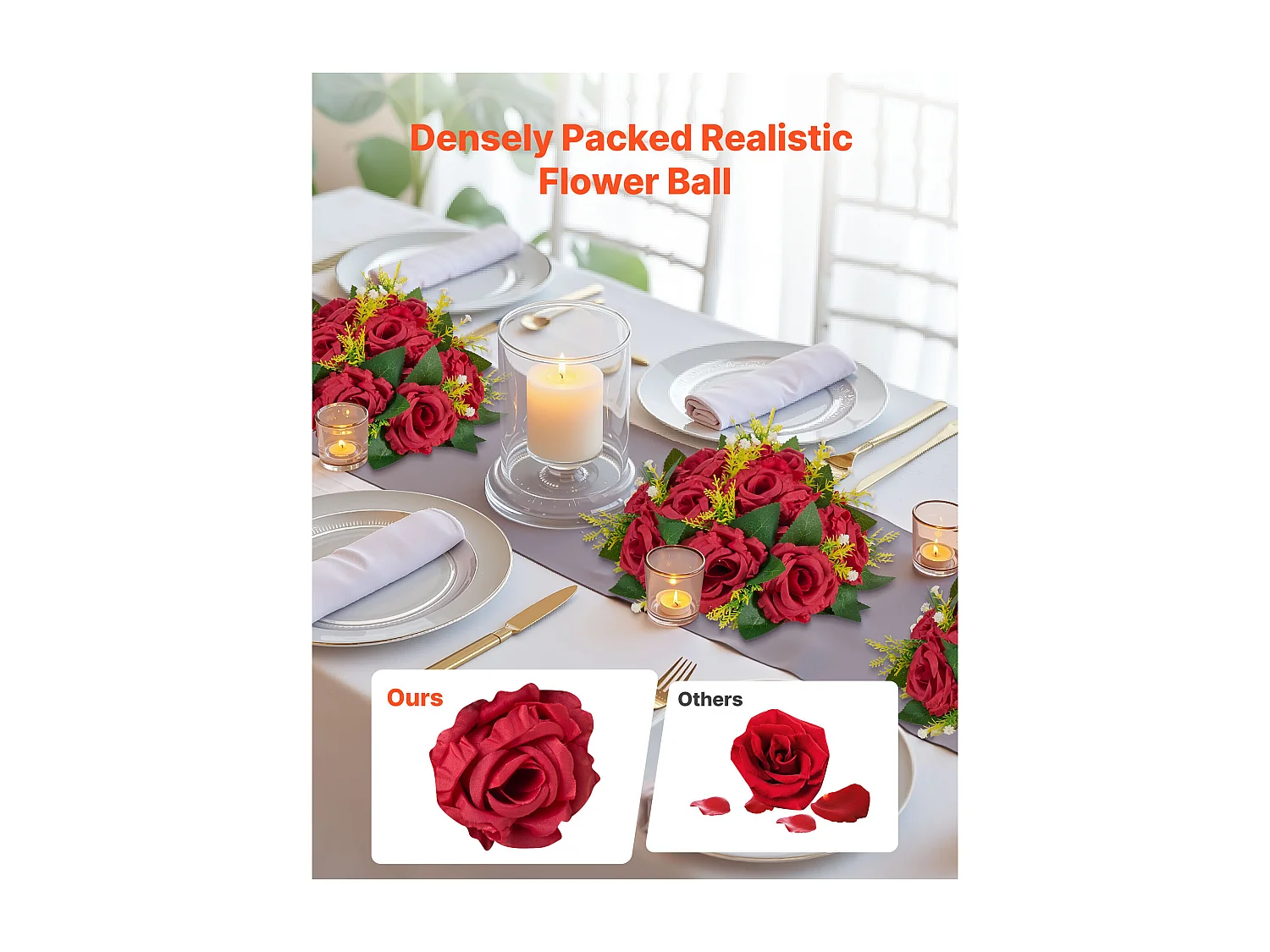 Boules de Fleurs Artificielles SucceBuy, Lot de 10, 24 cm, Compositions de Roses Rouges Artificielles, Fausses Fleurs Décoratives pour Centres de Table