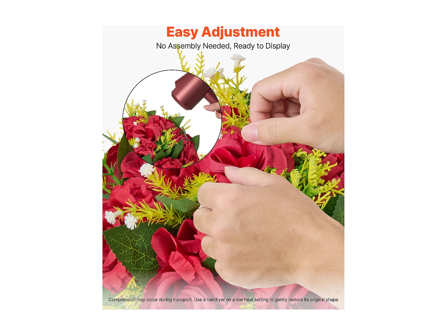 Boules de Fleurs Artificielles SucceBuy, Lot de 10, 24 cm, Compositions de Roses Rouges Artificielles, Fausses Fleurs Décoratives pour Centres de Table