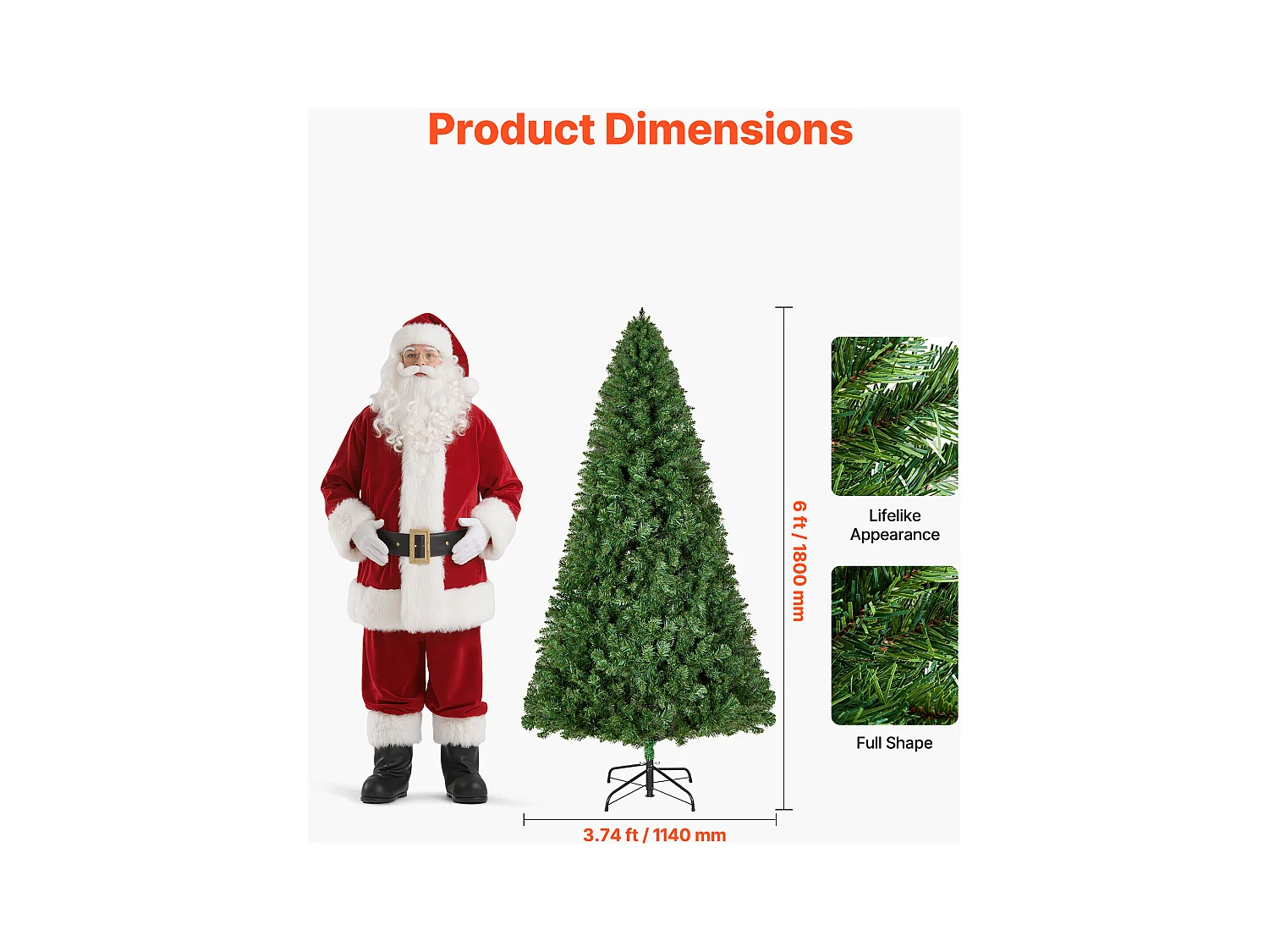 Kunstmatige Kerstboom SucceBuy 180 cm, Kunstmatige Kerstboom Binnenhuisdecoratie met 1250 PVC Takken, Metalen Voet, Decoratieve Boom voor Woonkamer