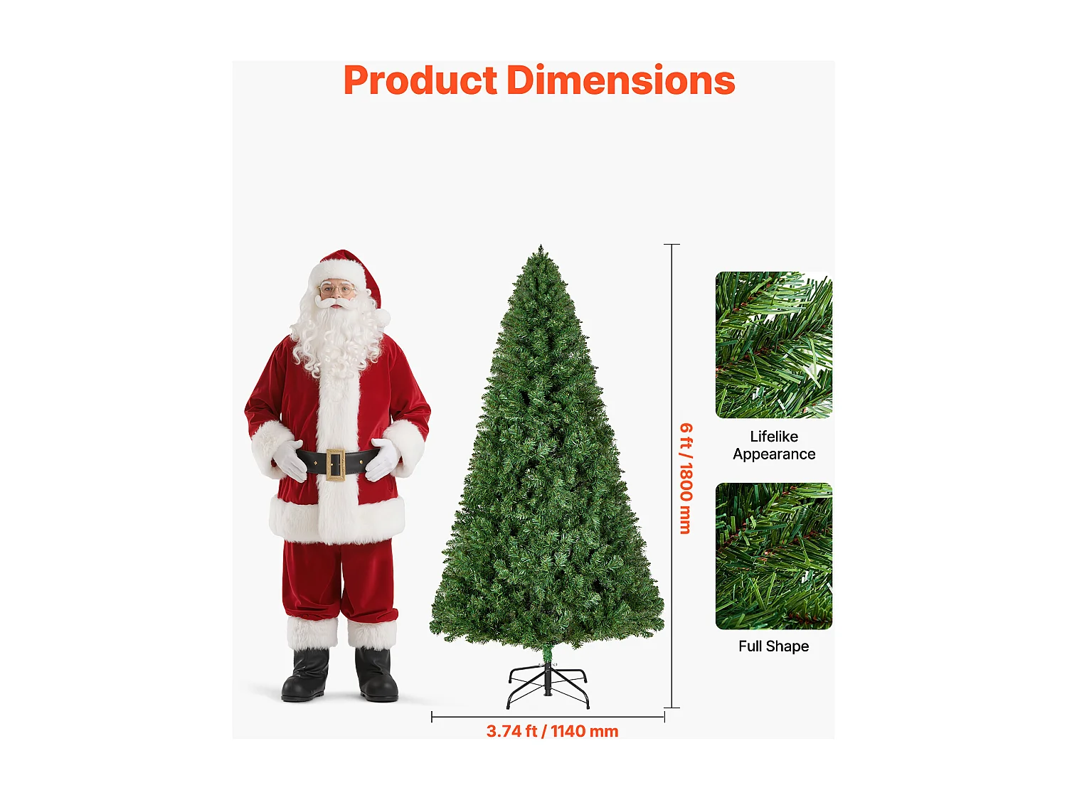 Kunstmatige Kerstboom SucceBuy 180 cm, Kunstmatige Kerstboom Binnenhuisdecoratie met 1250 PVC Takken, Metalen Voet, Decoratieve Boom voor Woonkamer