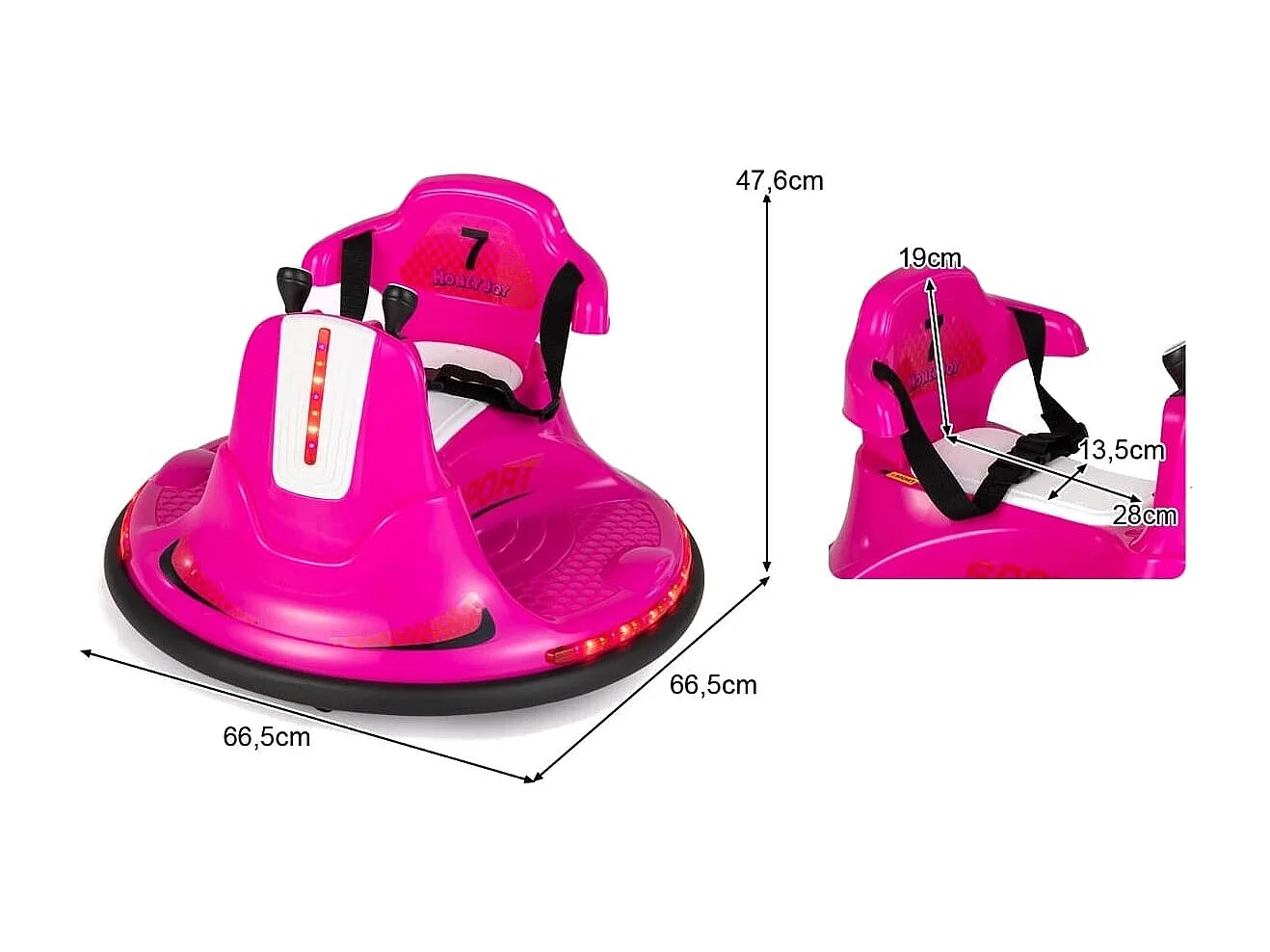 6V Kinder Autoscooter 360 Grad Drehung mit Musik & bunten LED Lichtern Rosa