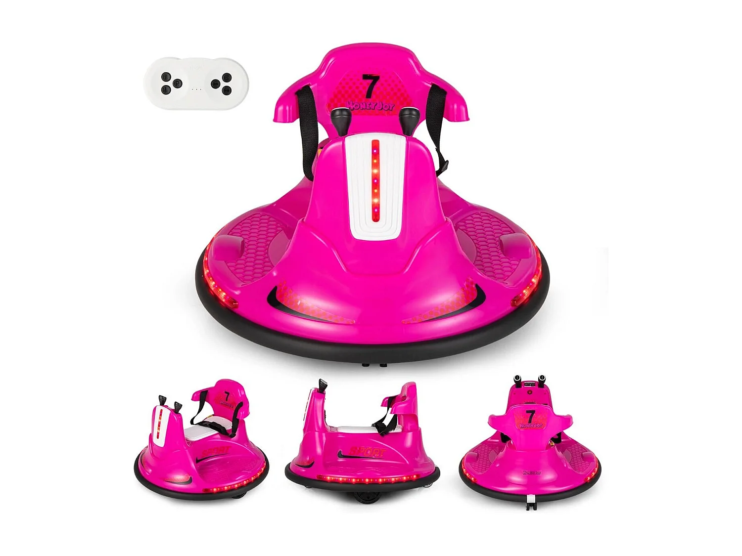 6V Kinder Autoscooter 360 Grad Drehung mit Musik & bunten LED Lichtern Rosa