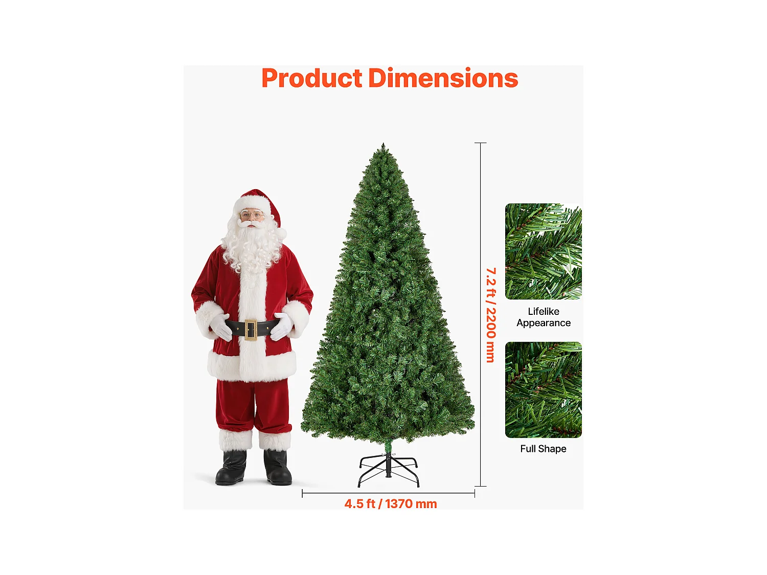 Kunstmatige Kerstboom SucceBuy 220 cm, Kunstmatige Kerstboom Binnenhuisdecoratie met 1346 PVC Takken, Metalen Voet, Decoratieve Boom voor Woonkamer