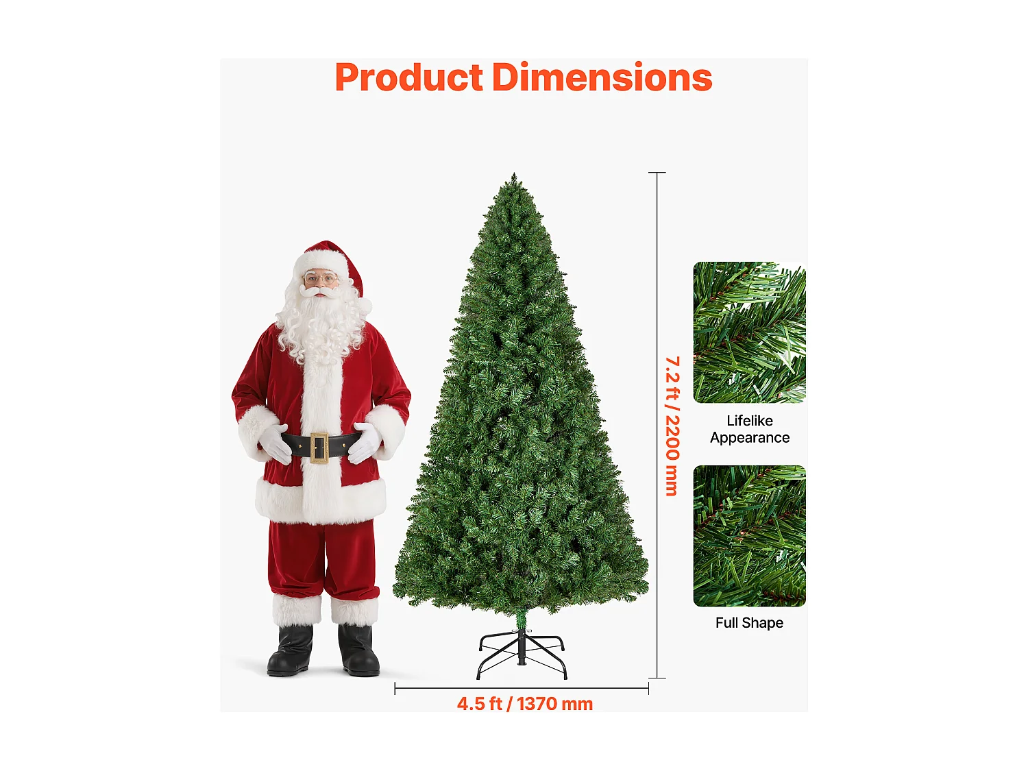 Sapin de Noël Artificiel SucceBuy 220 cm, Arbre Artificiel de Noël Décoration Intérieur avec 1346 Branches PVC, Base en Métal, Arbre Décoratif pour Salon