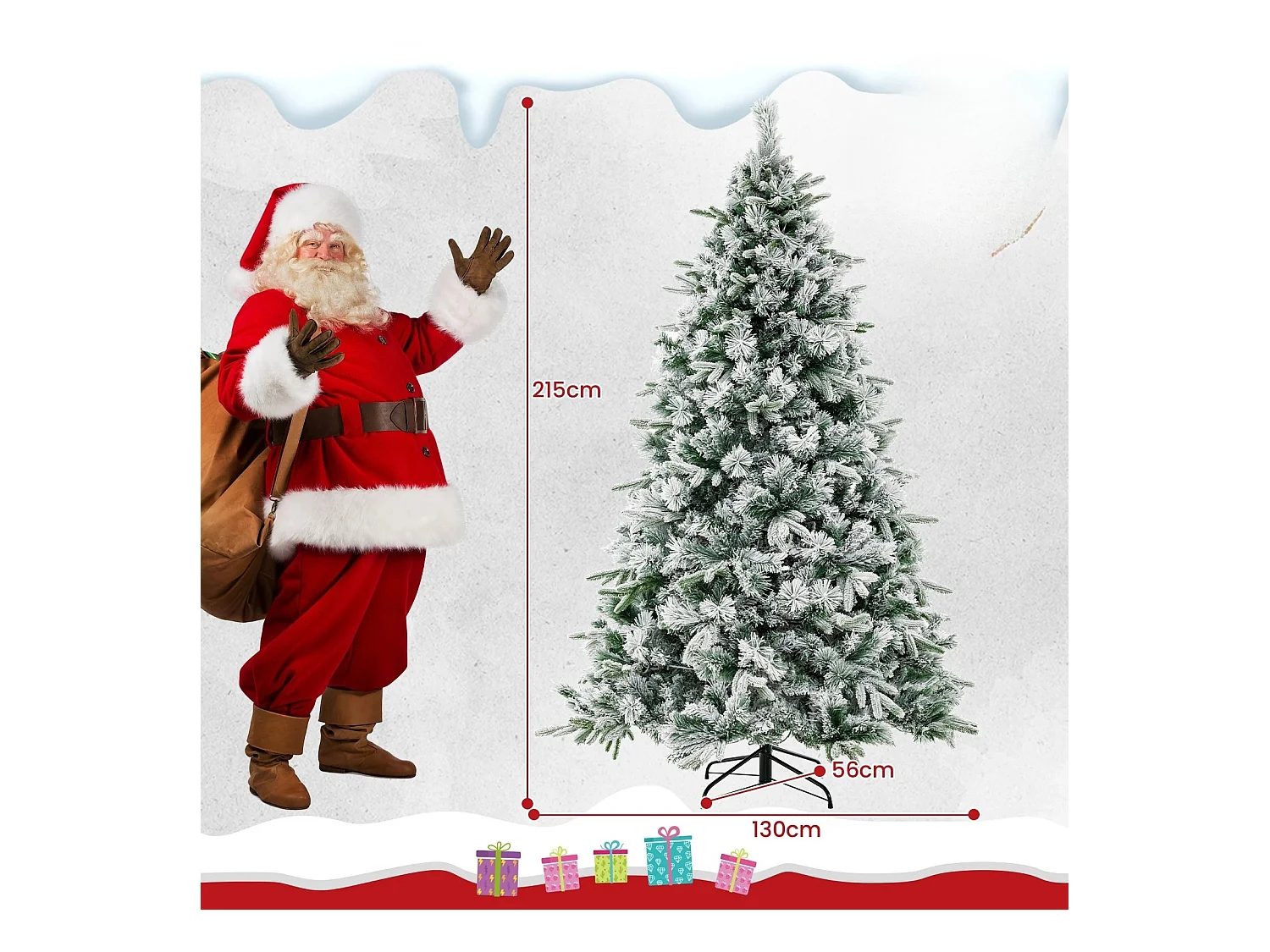 Albero di Natale artificiale da 210 cm con neve e luci Albero di Natale con 300 luci LED bianco caldo