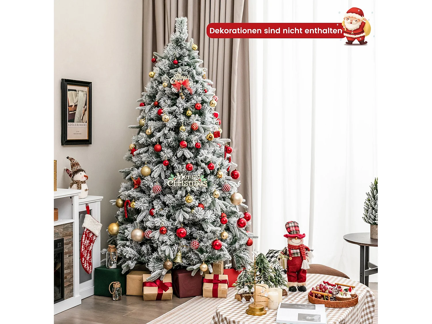 Albero di Natale artificiale da 210 cm con neve e luci Albero di Natale con 300 luci LED bianco caldo