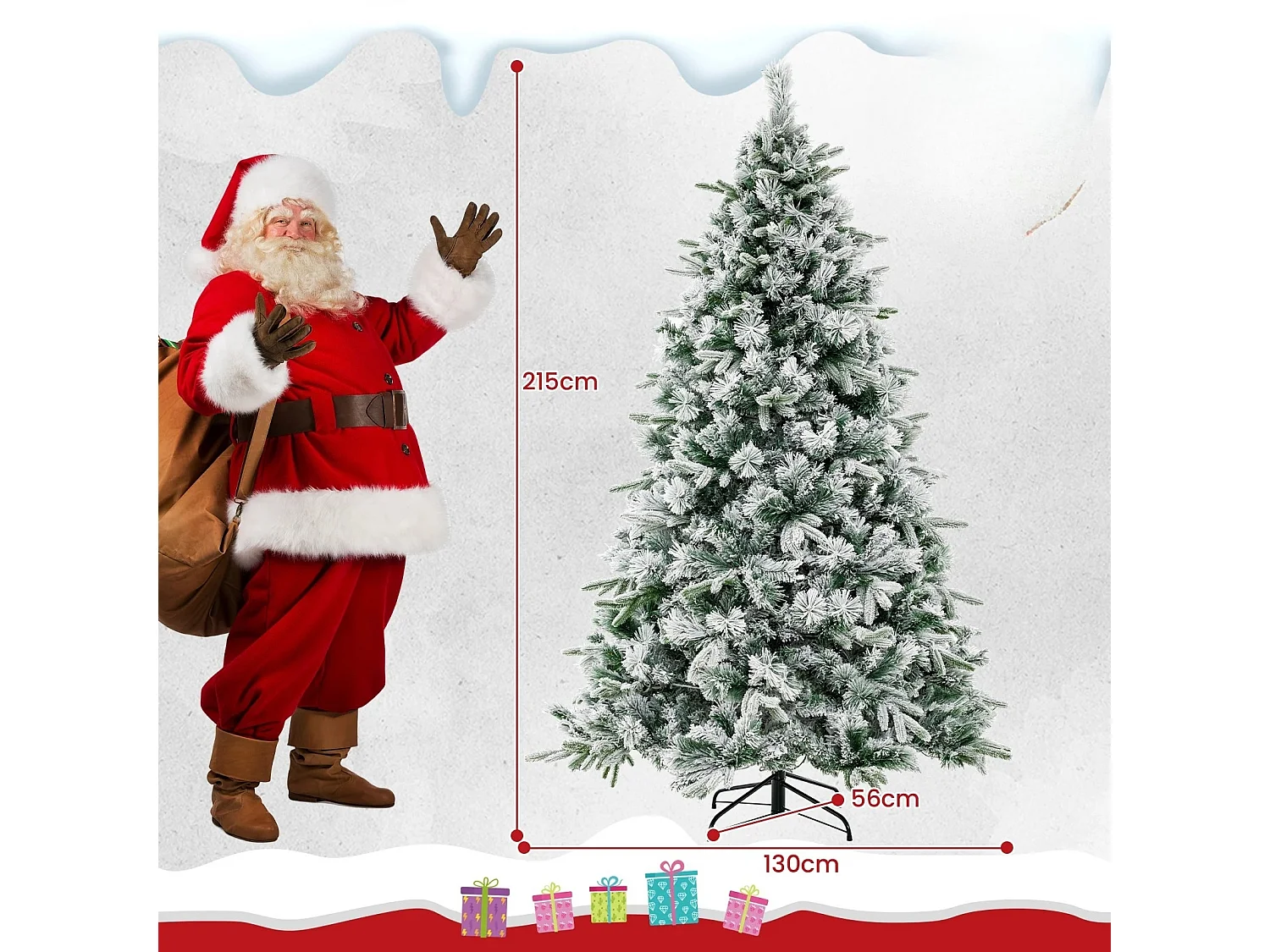 Albero di Natale artificiale da 210 cm con neve e luci Albero di Natale con 300 luci LED bianco caldo
