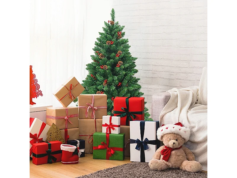 Albero di Natale 135 cm 516 rami, Abete artificiale con base resistente di metallo pigne decorative
