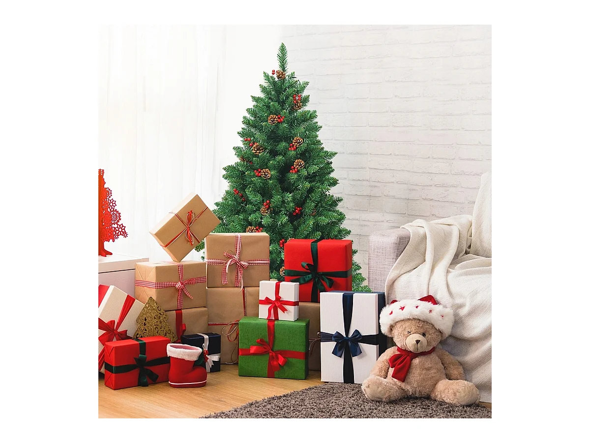 Albero di Natale 135 cm 516 rami, Abete artificiale con base resistente di metallo pigne decorative