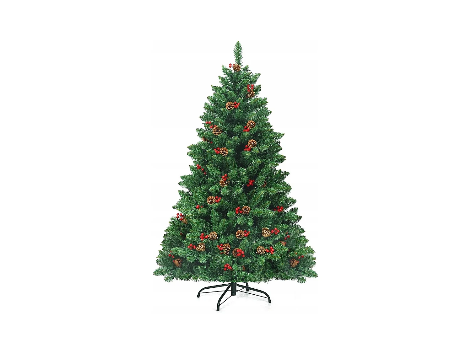 Albero di Natale 135 cm 516 rami, Abete artificiale con base resistente di metallo pigne decorative