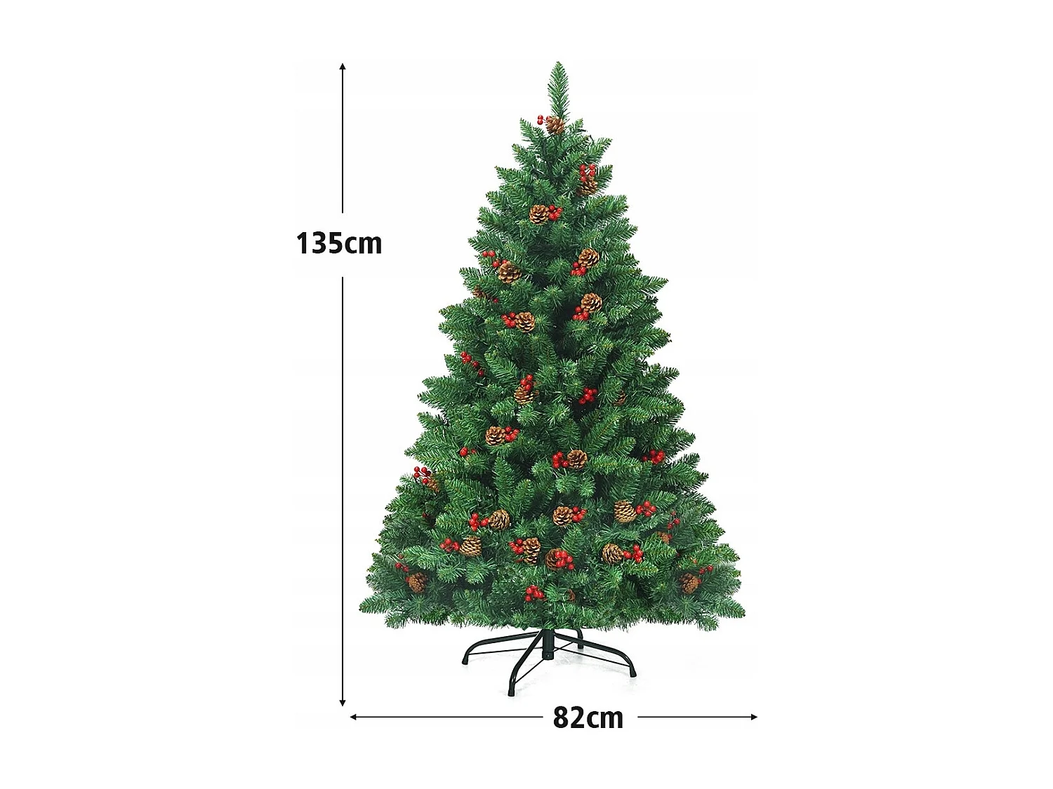 Sapin de Noël Artificiel LED Charnières avec Support Métallique Robuste Système de Pliage Aiguilles en PVC 135cm