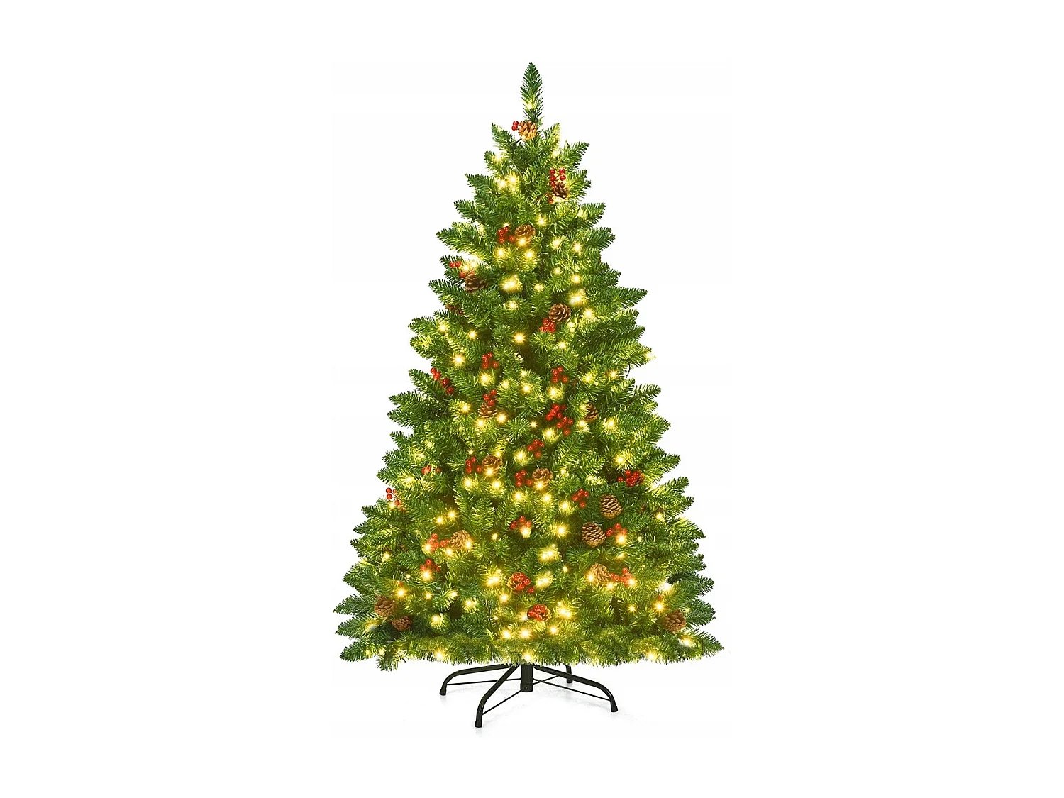 Sapin de Noël Artificiel LED Charnières avec Support Métallique Robuste Système de Pliage Aiguilles en PVC 135cm