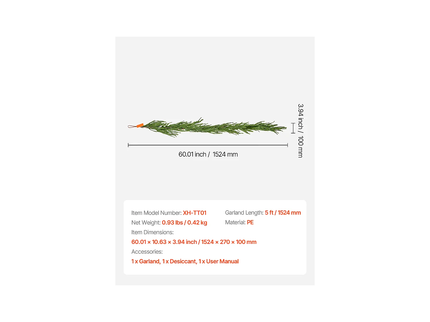 Ghirlanda di Natale SucceBuy, 1,5 m, Ghirlanda di Pino Norfolk Artificiale, Decorazione Natalizia Verde, per Interno, Esterno, su Tavolo, Mensola del Camino