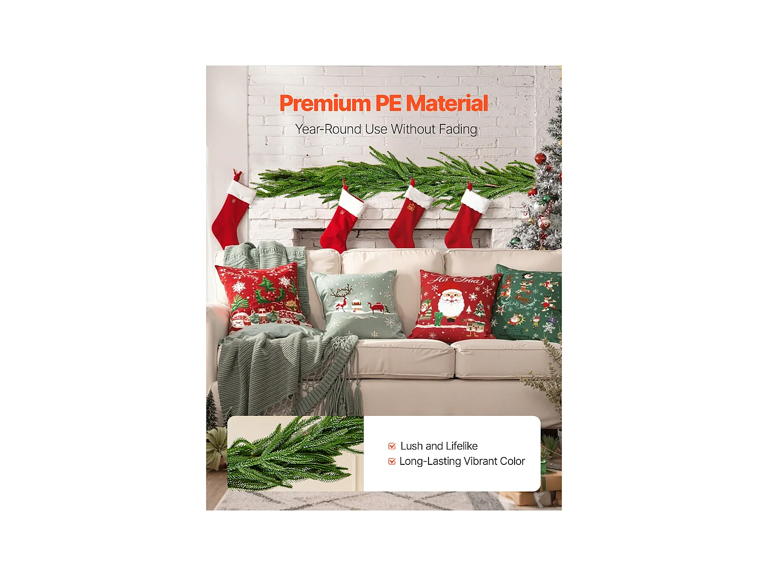 Ghirlanda di Natale SucceBuy, 1,5 m, Ghirlanda di Pino Norfolk Artificiale, Decorazione Natalizia Verde, per Interno, Esterno, su Tavolo, Mensola del Camino