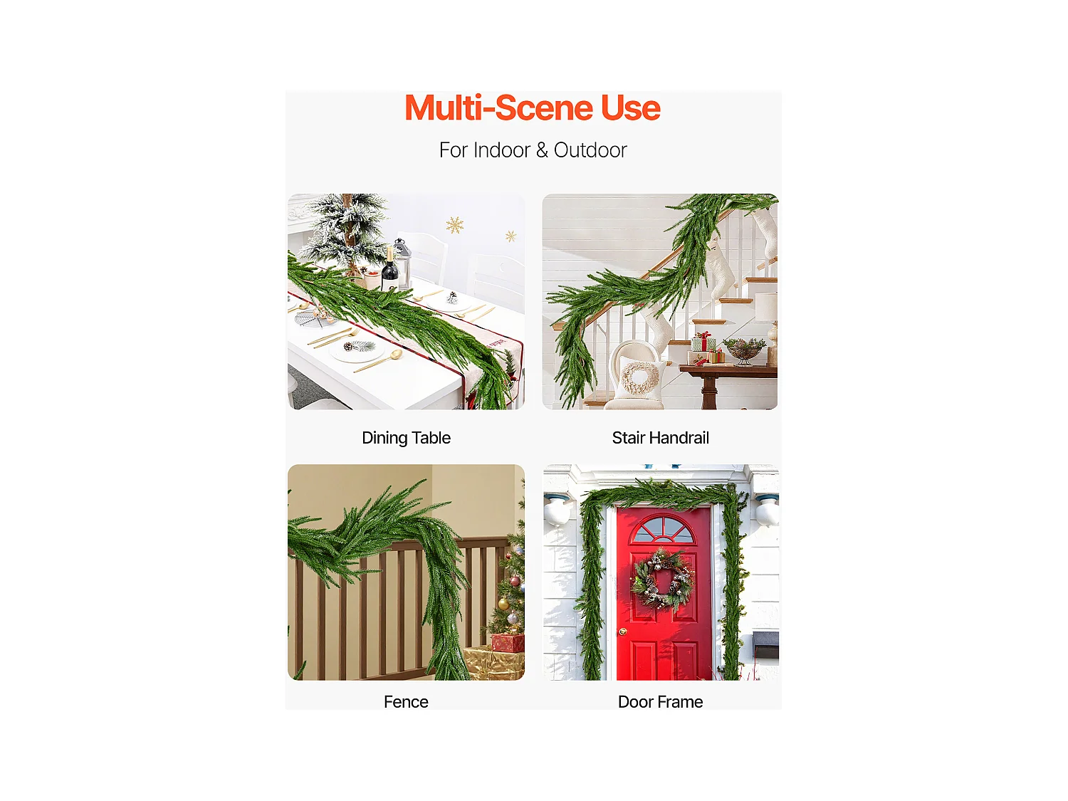 Ghirlanda di Natale SucceBuy, 1,5 m, Ghirlanda di Pino Norfolk Artificiale, Decorazione Natalizia Verde, per Interno, Esterno, su Tavolo, Mensola del Camino