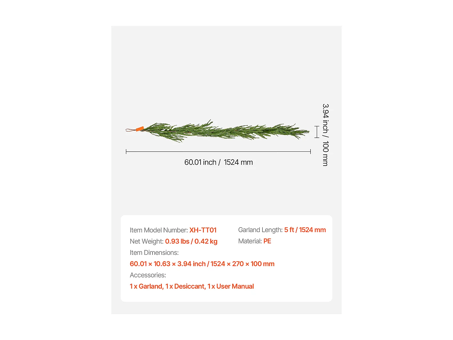 Kerstkrans SucceBuy, 1,5 m, Kunstmatige Norfolk Dennekrans, Groene Kerstdecoratie, voor Binnen, Buiten, op Tafel, Schoorsteenmantel