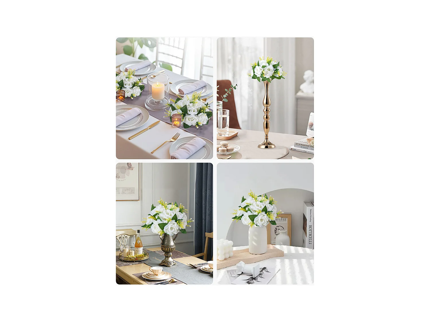 Palle di Fiori Artificiali SucceBuy, Lotto di 10, 24 cm, Composizioni di Rose Bianche Artificiali, Fiori Finti Decorativi per Centrotavola