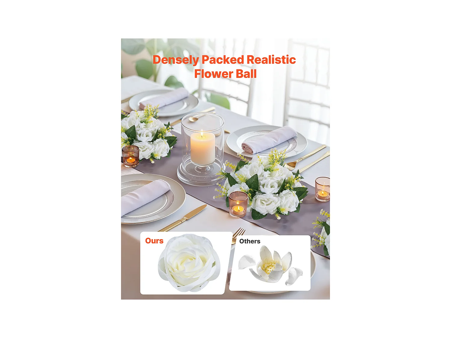 Palle di Fiori Artificiali SucceBuy, Lotto di 10, 24 cm, Composizioni di Rose Bianche Artificiali, Fiori Finti Decorativi per Centrotavola