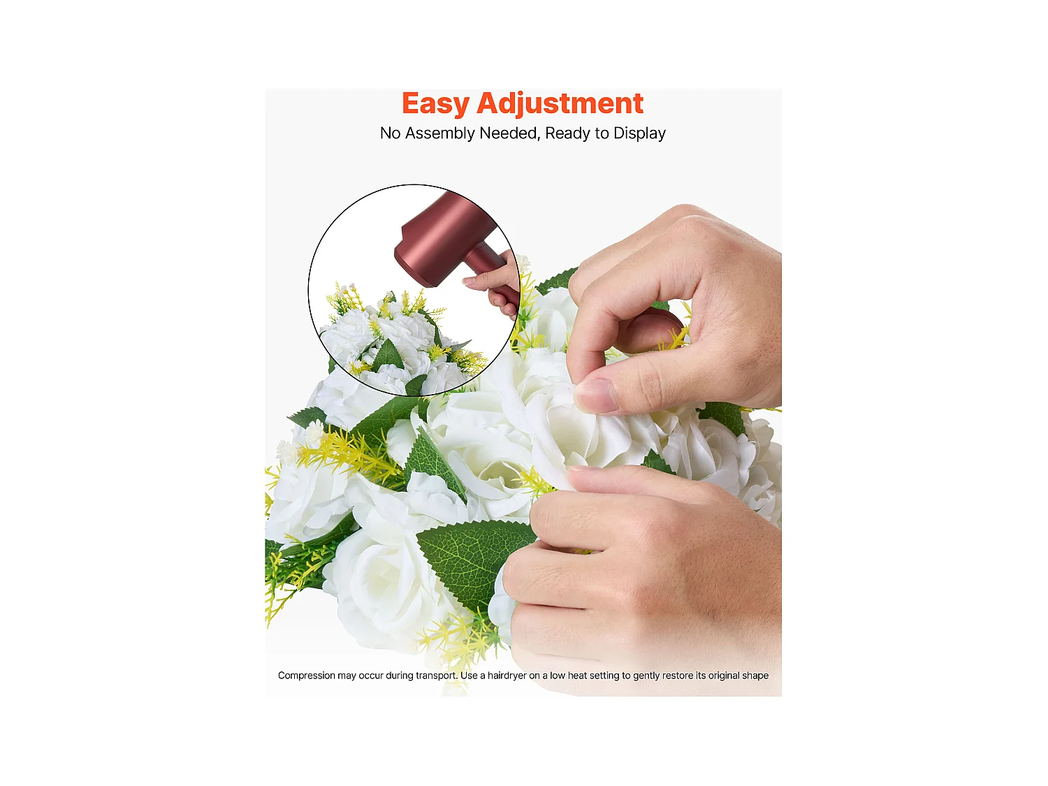 Palle di Fiori Artificiali SucceBuy, Lotto di 10, 24 cm, Composizioni di Rose Bianche Artificiali, Fiori Finti Decorativi per Centrotavola