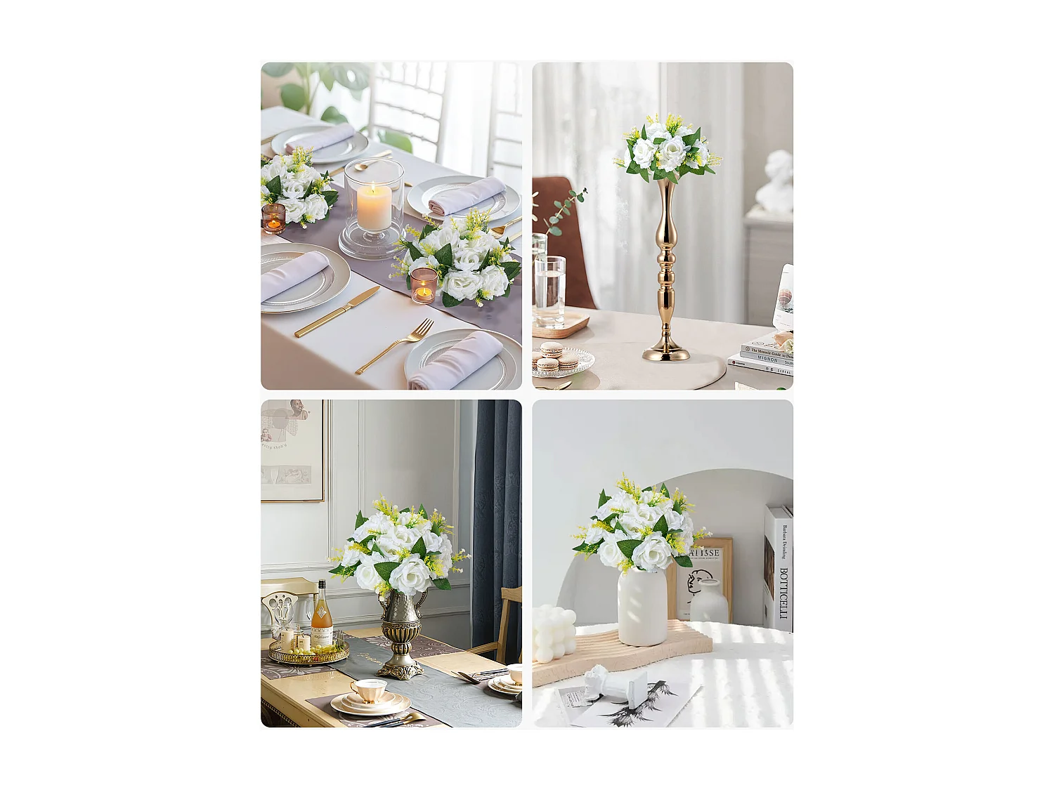 Boules de Fleurs Artificielles SucceBuy, Lot de 10, 24 cm, Compositions de Roses Blanches Artificielles, Fausses Fleurs Décoratives pour Centres de Table