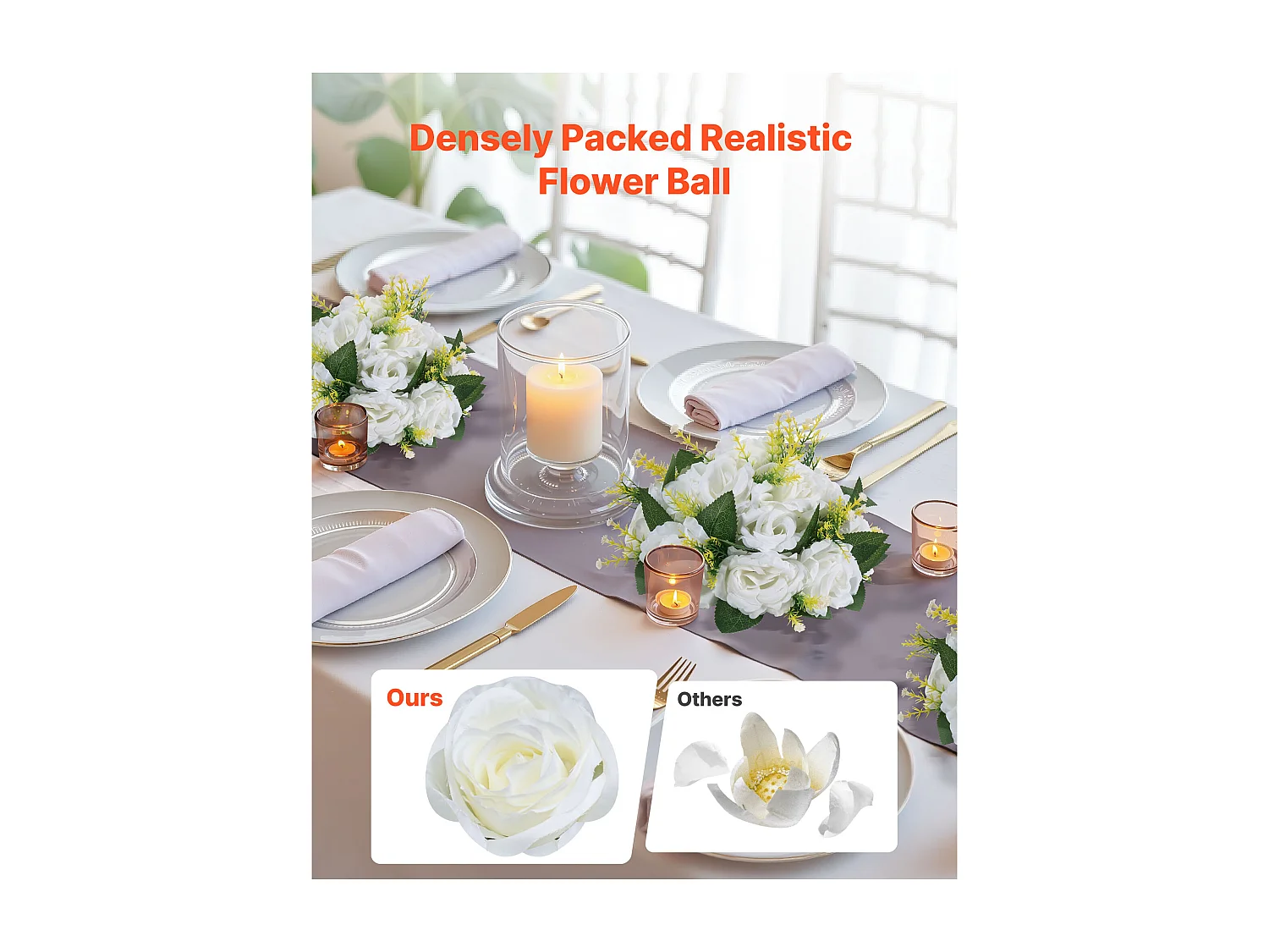 Boules de Fleurs Artificielles SucceBuy, Lot de 10, 24 cm, Compositions de Roses Blanches Artificielles, Fausses Fleurs Décoratives pour Centres de Table