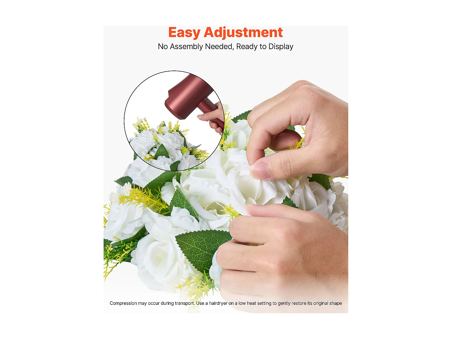 Boules de Fleurs Artificielles SucceBuy, Lot de 10, 24 cm, Compositions de Roses Blanches Artificielles, Fausses Fleurs Décoratives pour Centres de Table