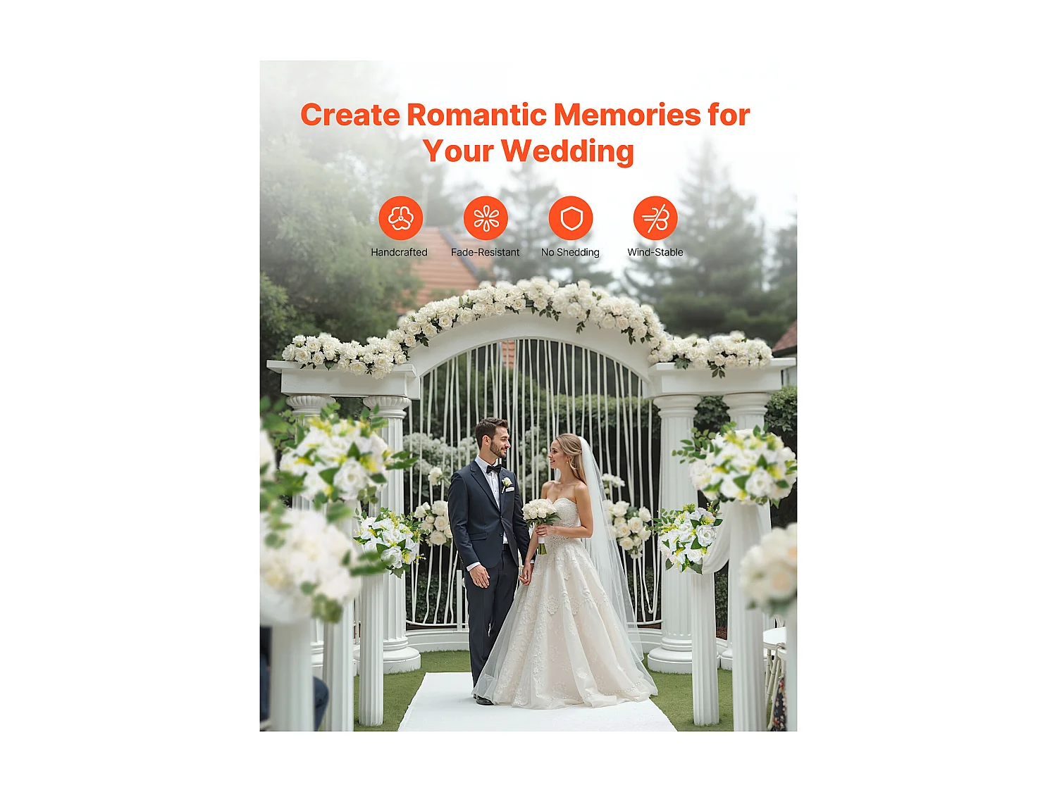 Boules de Fleurs Artificielles SucceBuy, Lot de 10, 24 cm, Compositions de Roses Blanches Artificielles, Fausses Fleurs Décoratives pour Centres de Table