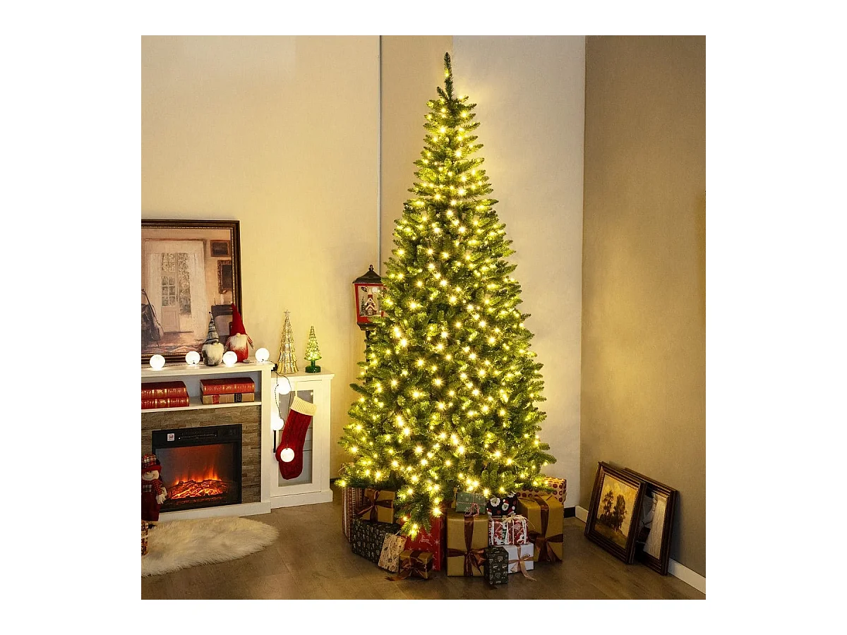 Albero di Natale artificiale da 240cm per angolo, Albero di Natale pre-illuminato con 1137 rami 360 luci LED
