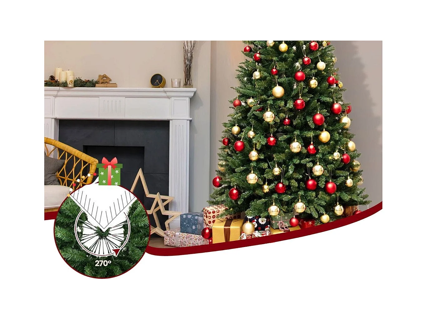 Albero di Natale artificiale da 240cm per angolo, Albero di Natale pre-illuminato con 1137 rami 360 luci LED