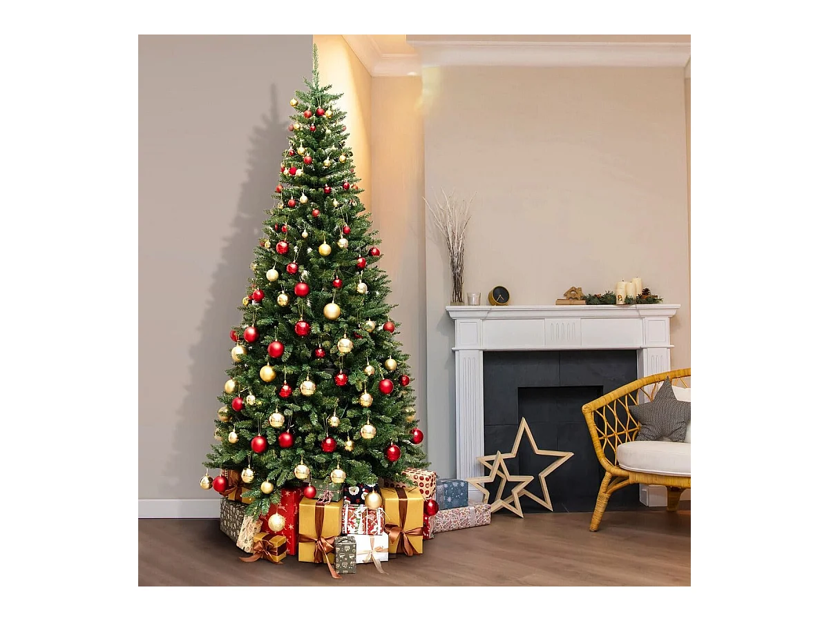 Albero di Natale artificiale da 240cm per angolo, Albero di Natale pre-illuminato con 1137 rami 360 luci LED
