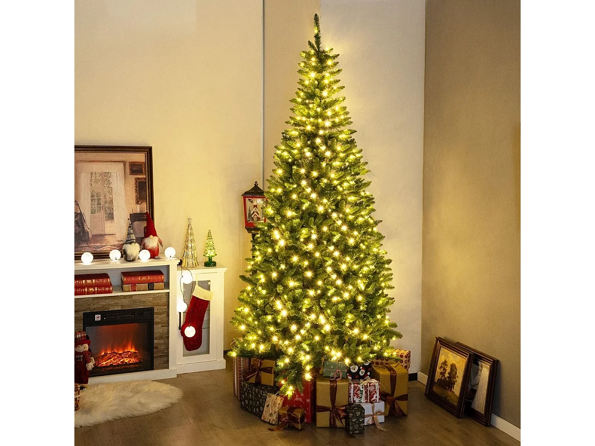 Albero di Natale artificiale da 240cm per angolo, Albero di Natale pre-illuminato con 1137 rami 360 luci LED