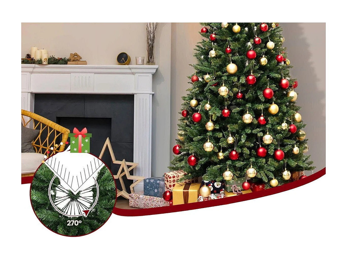 Albero di Natale artificiale da 240cm per angolo, Albero di Natale pre-illuminato con 1137 rami 360 luci LED