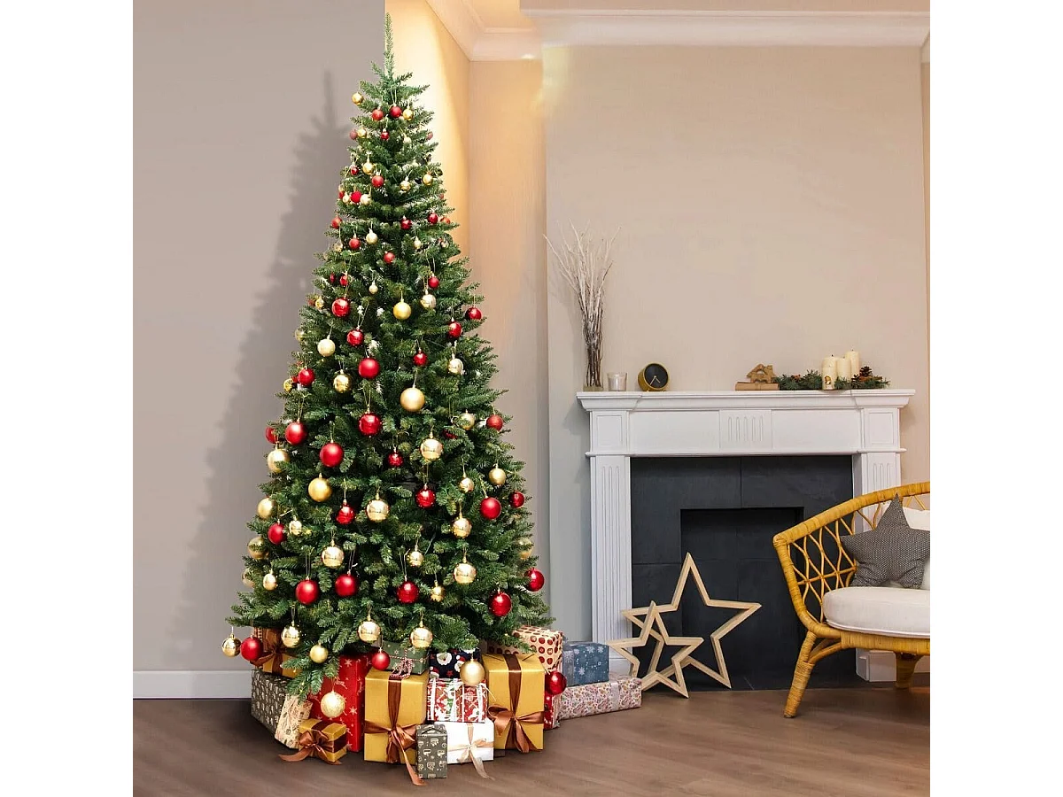 Albero di Natale artificiale da 240cm per angolo, Albero di Natale pre-illuminato con 1137 rami 360 luci LED
