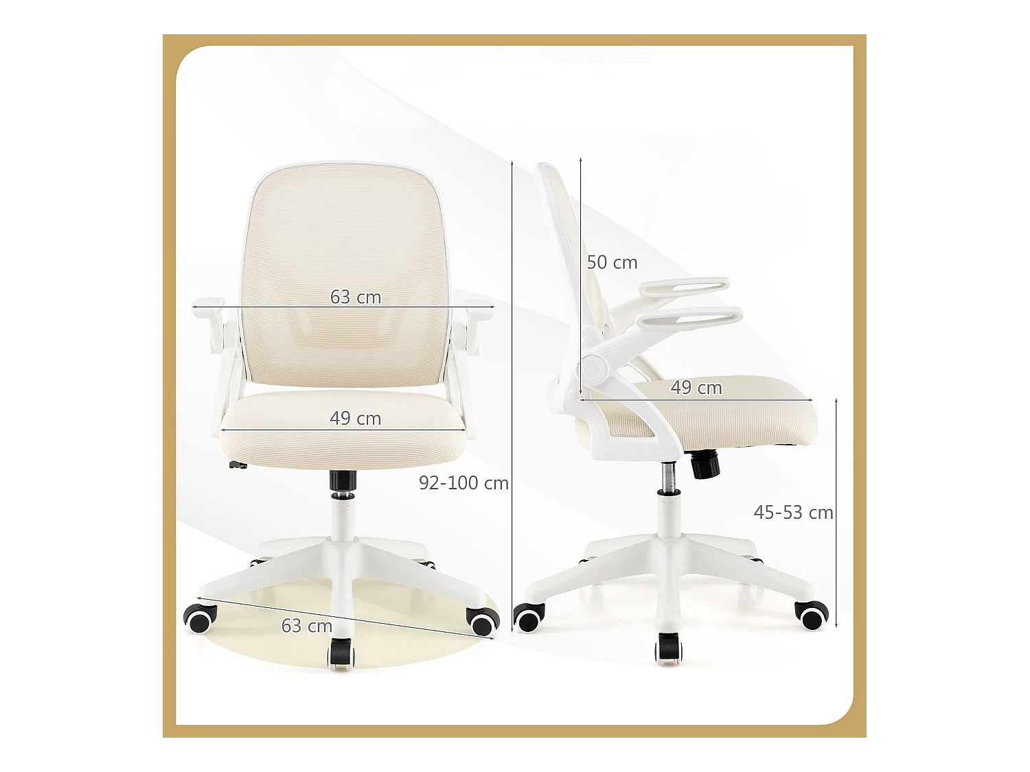 Ergonomischer Bürostuhl mit Hochklappbaren Armlehnen & Wippfunktion Computerstuhl Beige