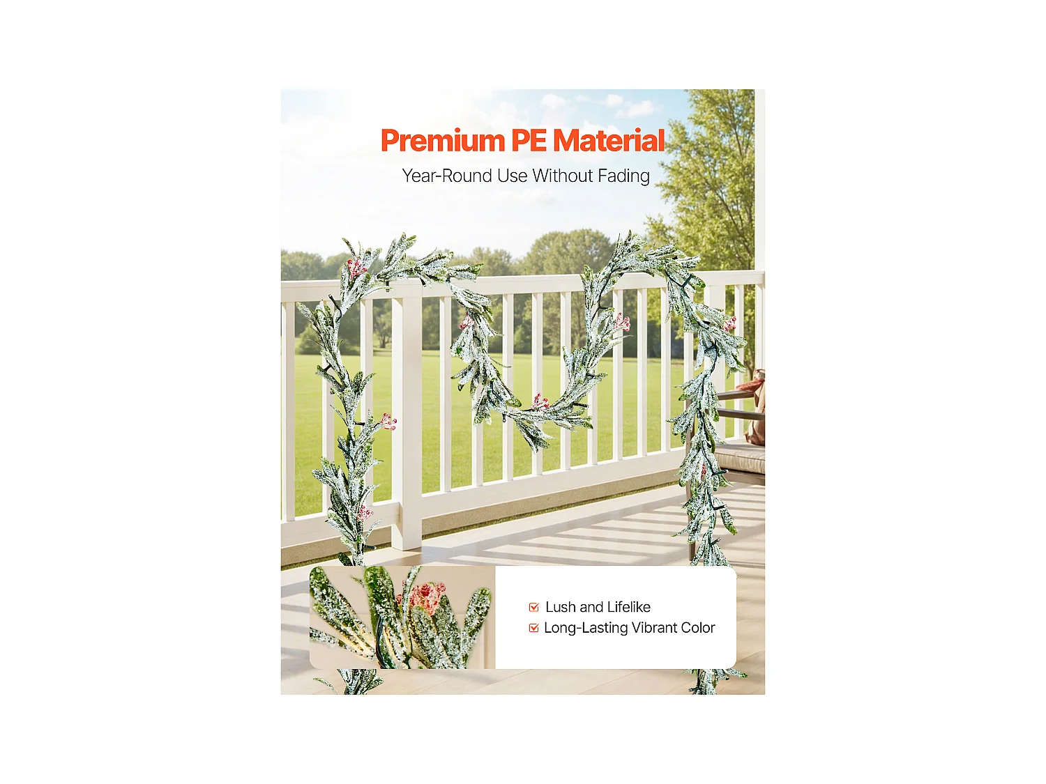 Ghirlanda di Natale SucceBuy, 2,7 m, Ghirlanda di Foglie di Ulivo Artificiale Luminosa, Decorazione Natalizia Verde, con Bacche Rosse, per Mensola del Camino