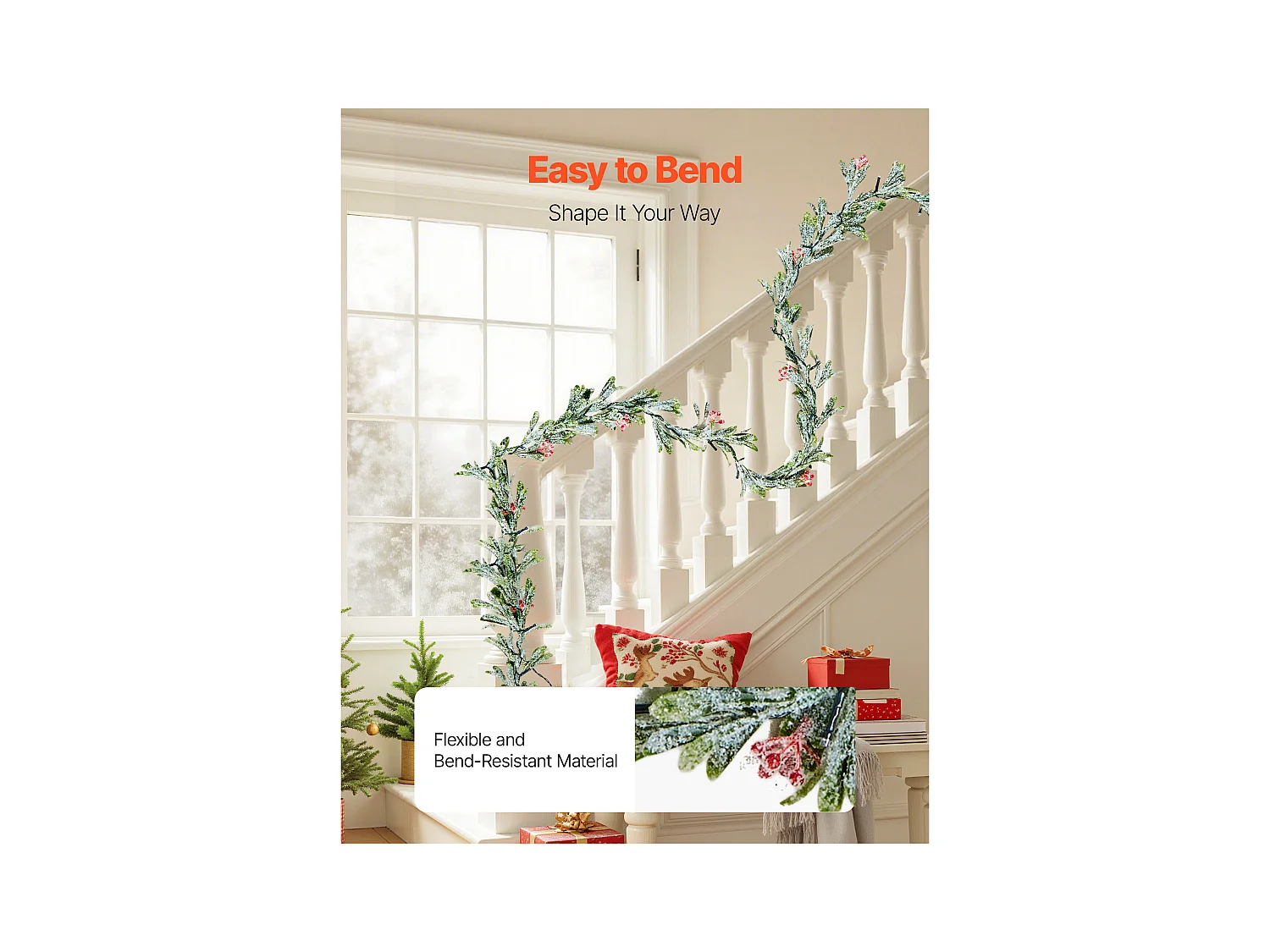 Ghirlanda di Natale SucceBuy, 2,7 m, Ghirlanda di Foglie di Ulivo Artificiale Luminosa, Decorazione Natalizia Verde, con Bacche Rosse, per Mensola del Camino