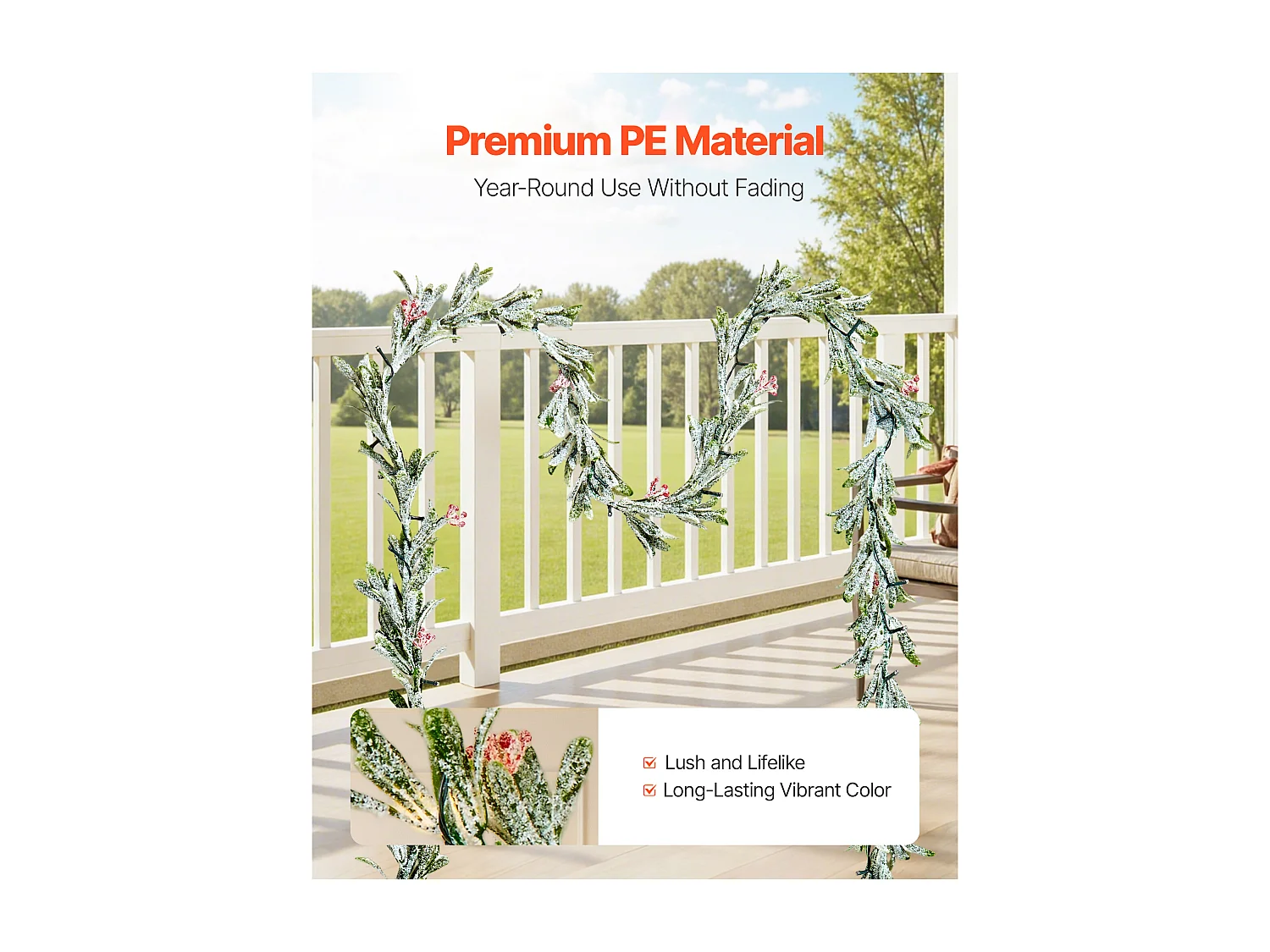 Kerstkrans SucceBuy, 2,7 m, Lichtgevende Kunstmatige Olijfbladerenkrans, Groene Kerstdecoratie, met Rode Bessen, voor Schoorsteenmantel