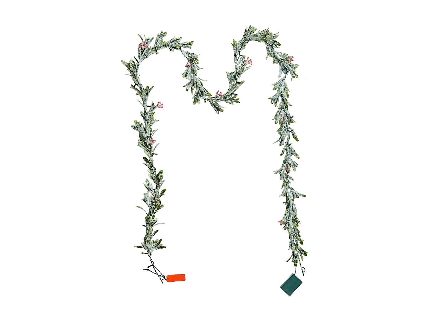 Kerstkrans SucceBuy, 2,7 m, Lichtgevende Kunstmatige Olijfbladerenkrans, Groene Kerstdecoratie, met Rode Bessen, voor Schoorsteenmantel