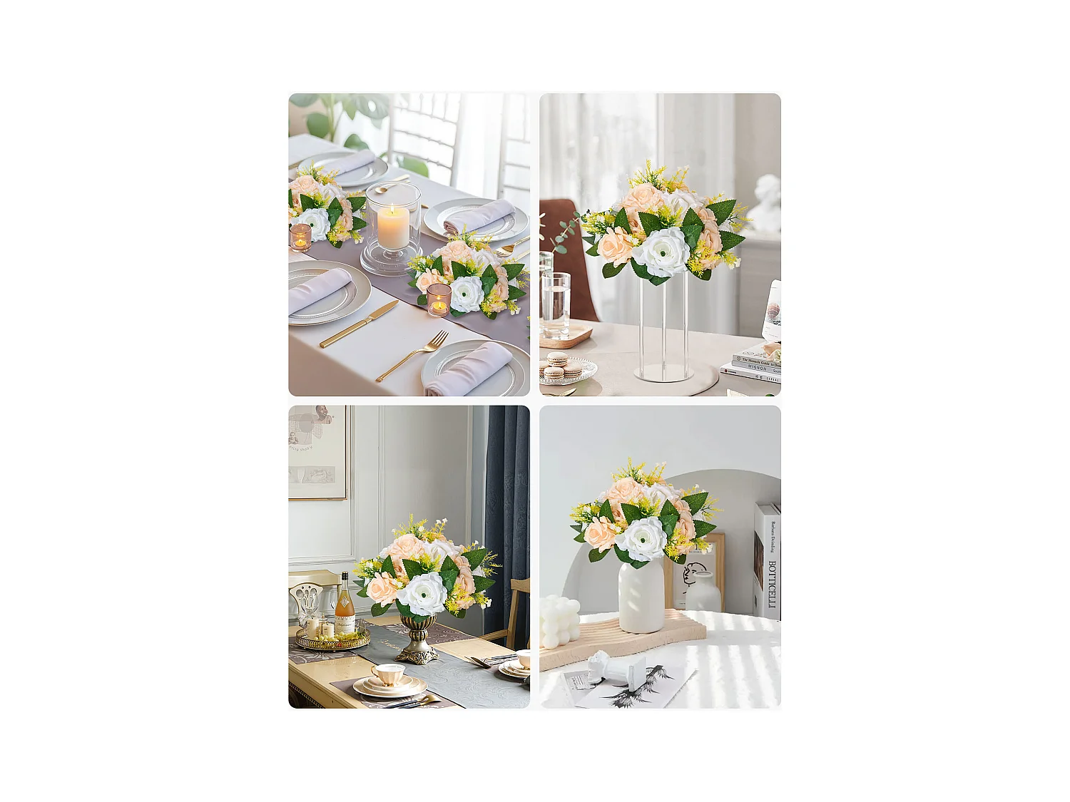 Boules de Fleurs Artificielles SucceBuy, Lot de 10, 24 cm, Compositions de Roses Artificielles pour Centres de Table, Mariages, Fêtes, Saint-Valentin